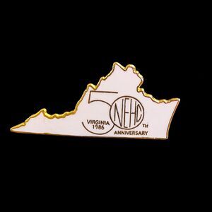 1986 Virginia NEHC 50th Anniversary State-Shaped Gold Tone Trim Lapel Pin VTG